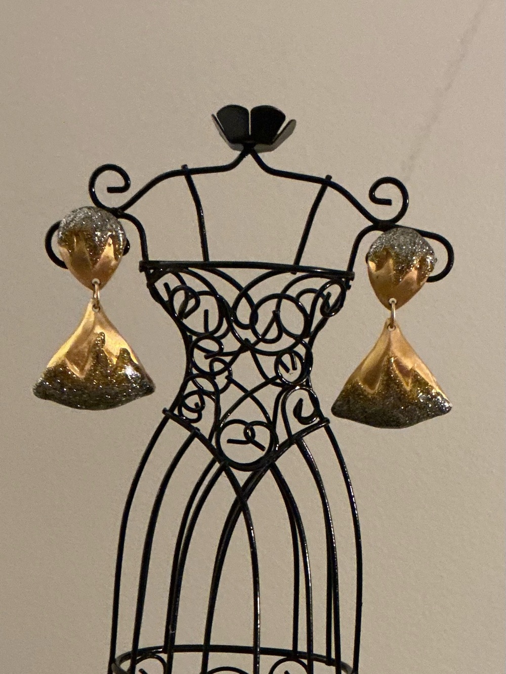 Gold and Black Glitter Drop Earrings - Women Jewelry